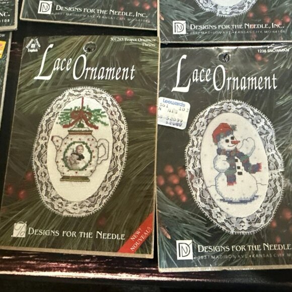 Designs For The Needle  Lace Ornament Christmas With Photo Frame Lot Of 10 Vtg - Picture 4 of 8